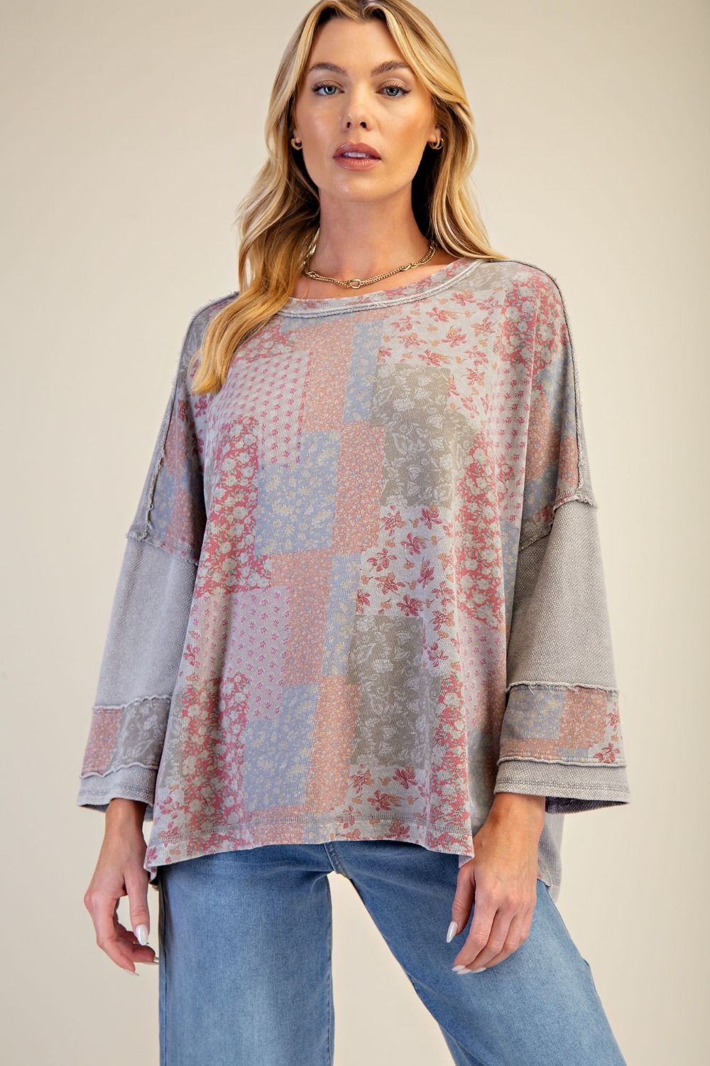 PATCHWORK PRINT MIX WASHED PULLOVER