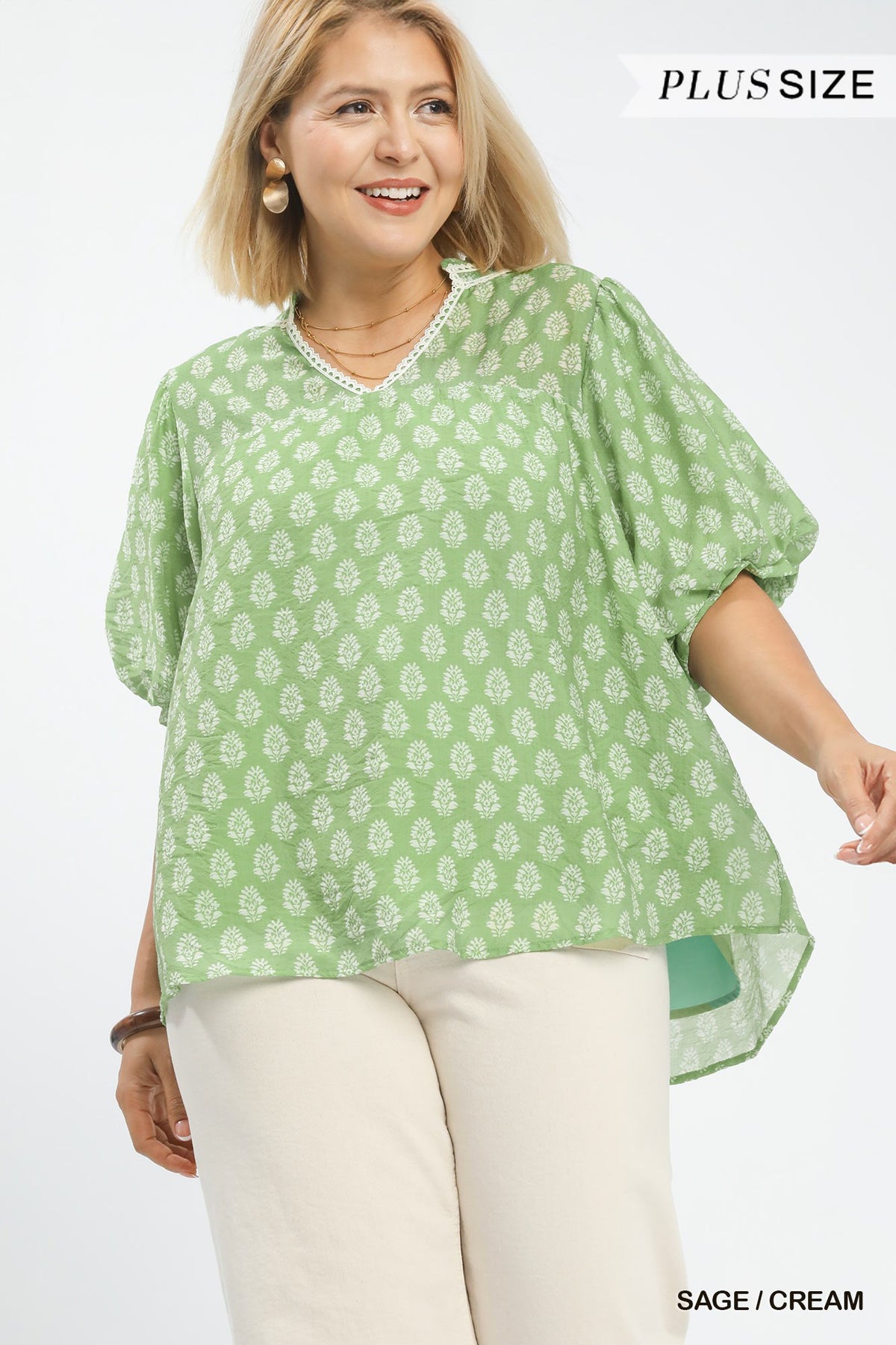 Plus Two Tone Abstract Print Top