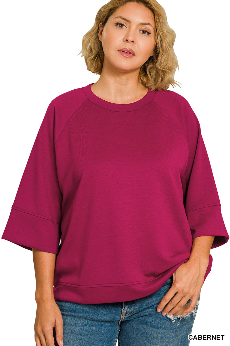 Plus scuba 3/4 sleeve pullover