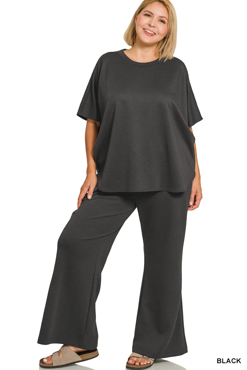 Plus Scuba curved hem top & pants set