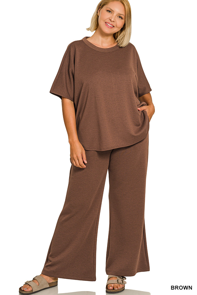 Plus Scuba curved hem top & pants set