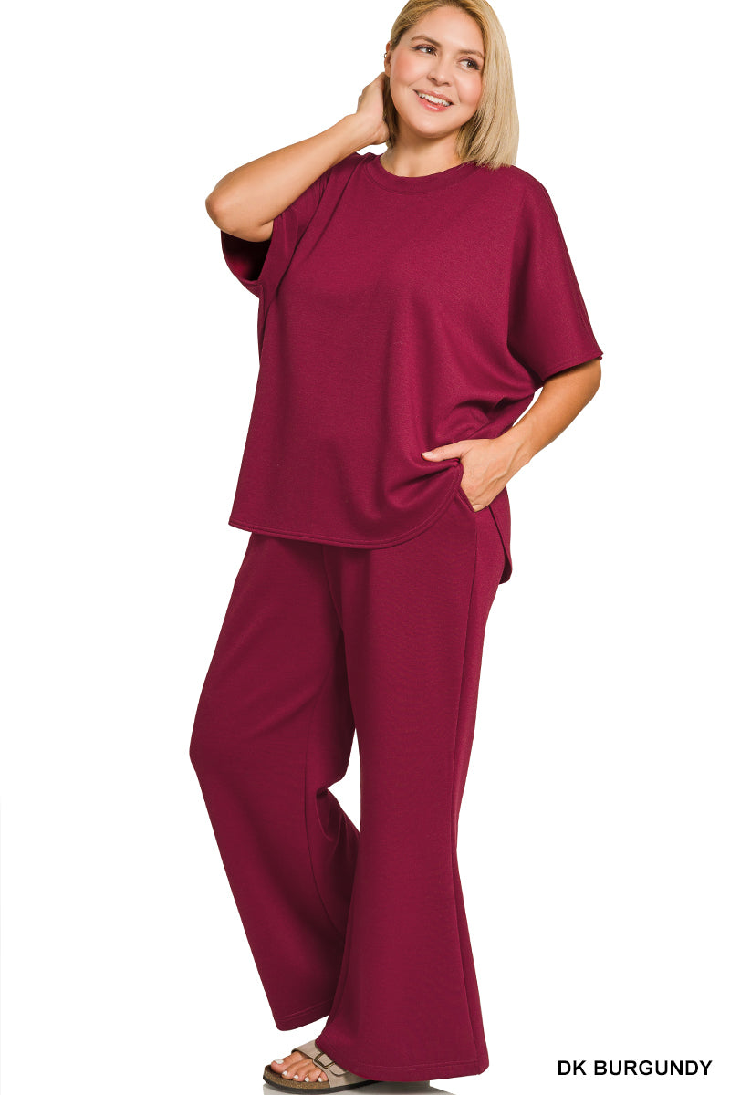 Plus Scuba curved hem top & pants set