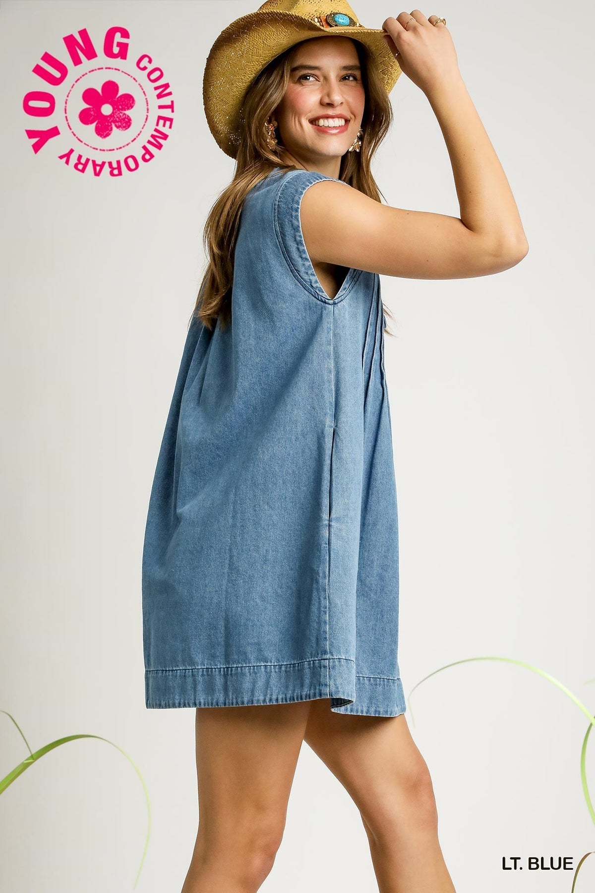 Denim Charm Sleeveless Babydoll Dress
