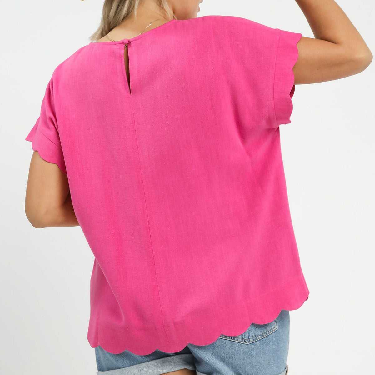 Scallop Hem Linen Blend Top
