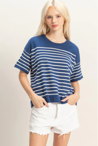 Stripe Short Sleeve Navy Top