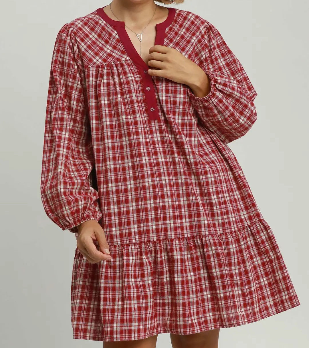 Plaid Tiered Babydoll Dress plus