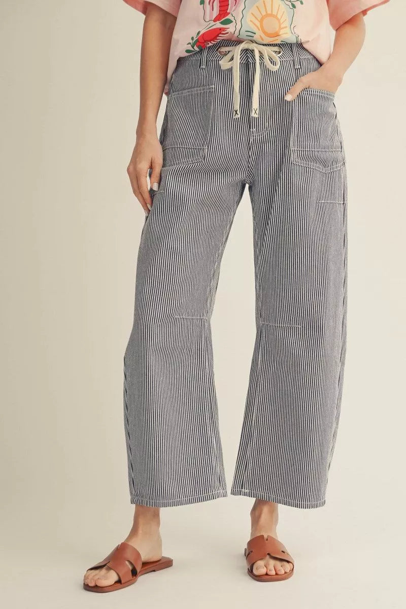 Stripe Denim Barrel Pant