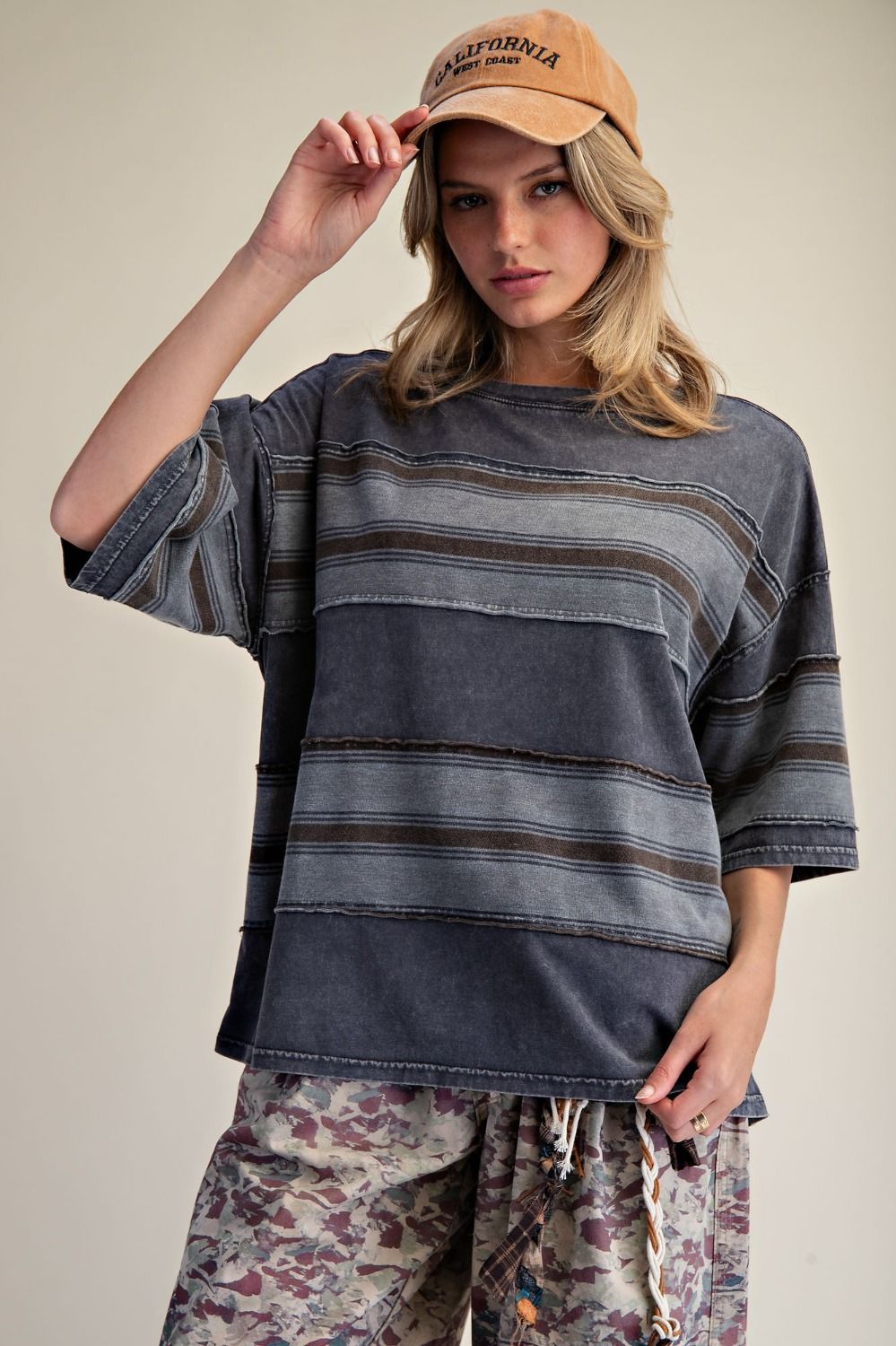 STRIPE MIX WASHED BOXY TOP