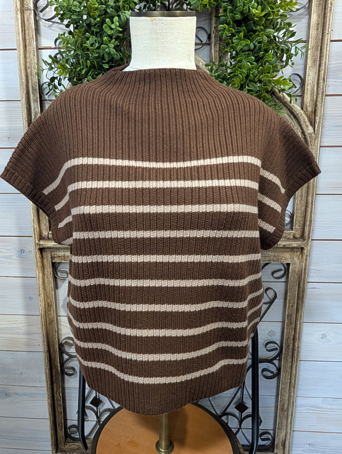 Striped Mock Neck SS Sweater