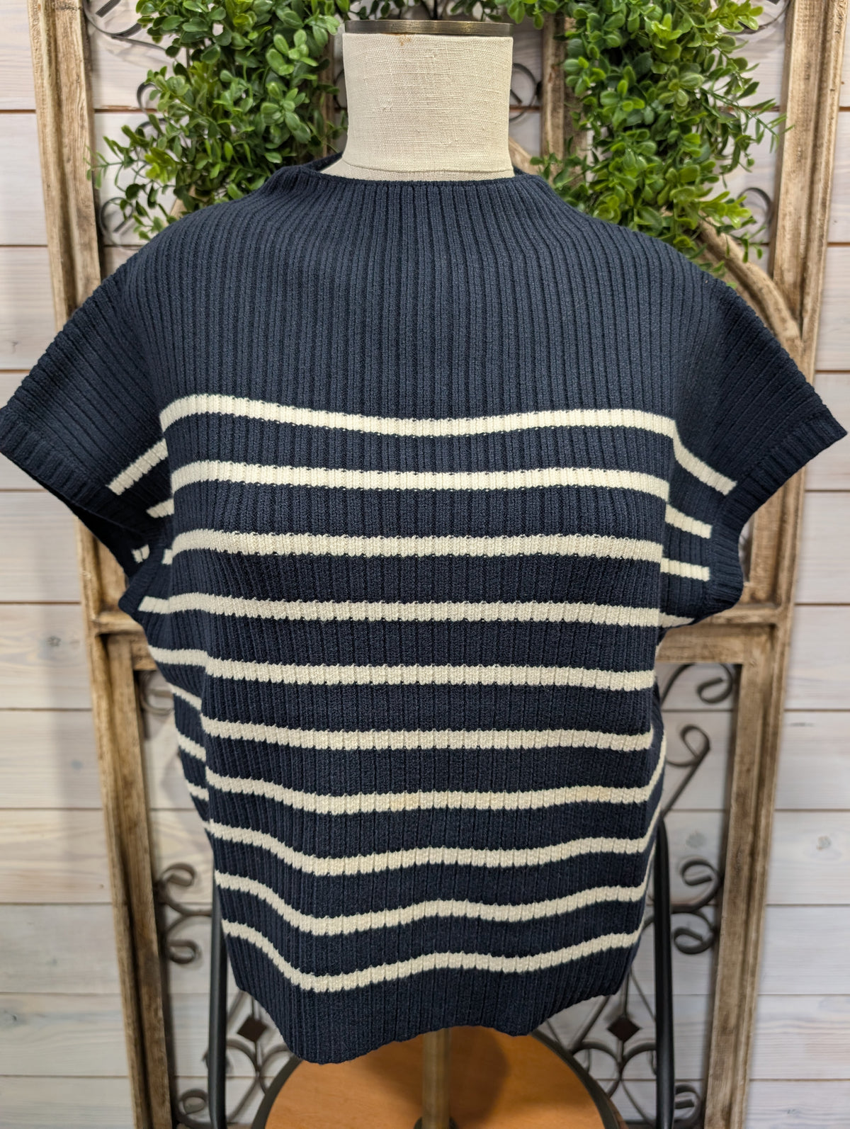 Striped Mock Neck SS Sweater