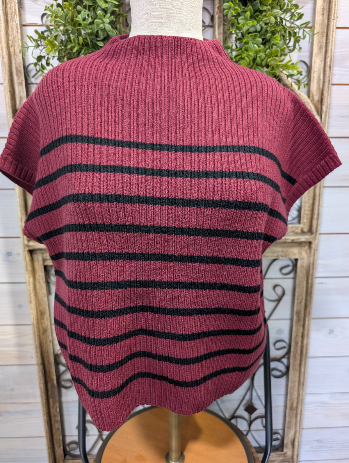 Striped Mock Neck SS Sweater