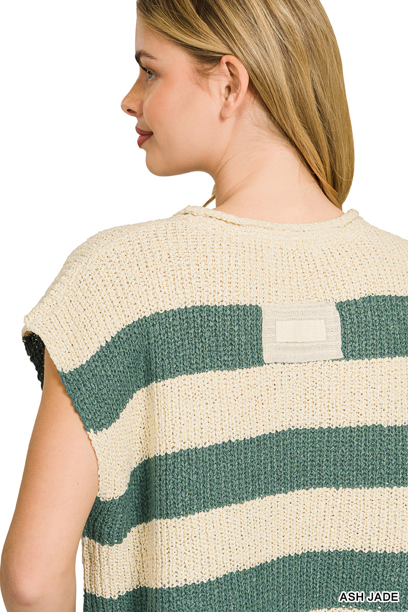 split neck stripe sweater