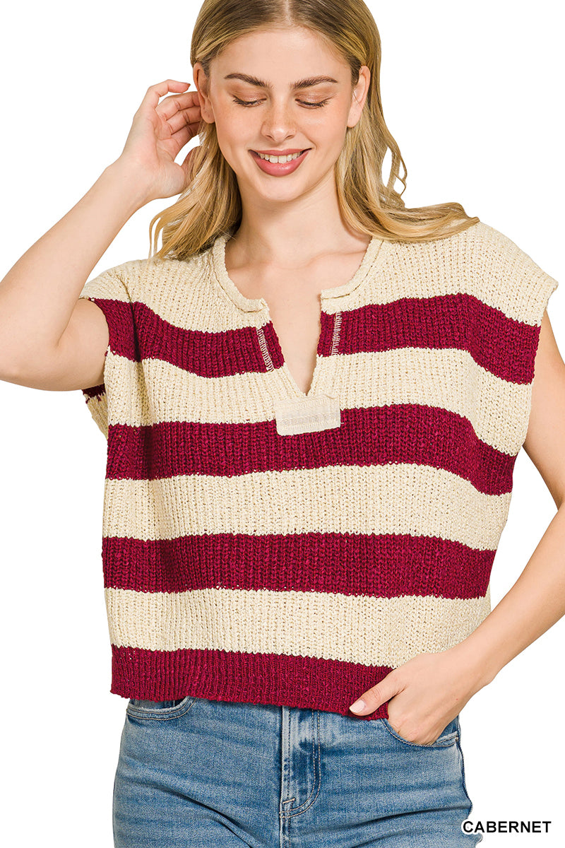 split neck stripe sweater