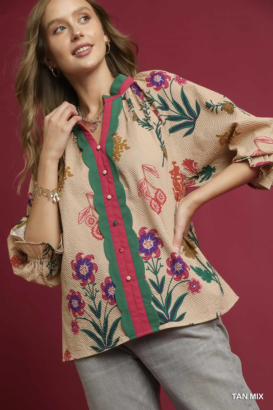 Mixed Floral Textured Blouse