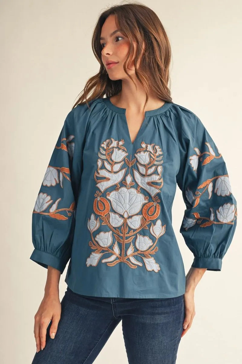 Baroque Floral Applique Blouse