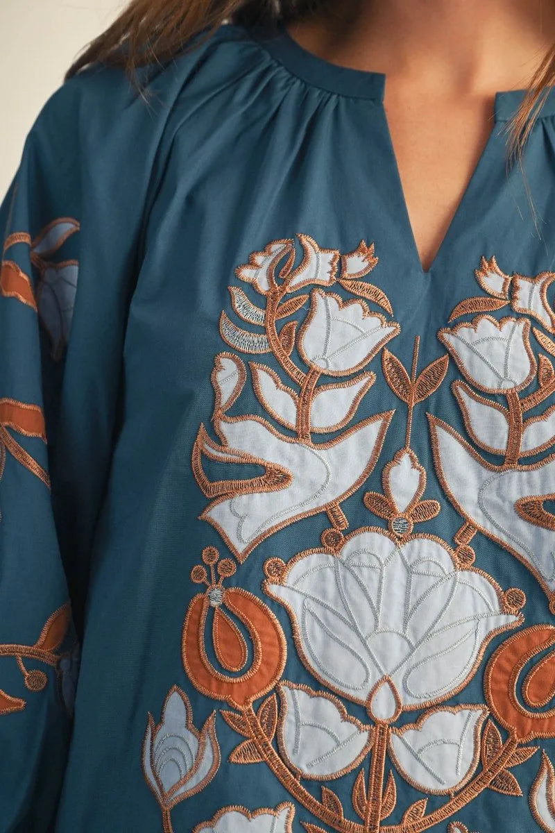 Baroque Floral Applique Blouse