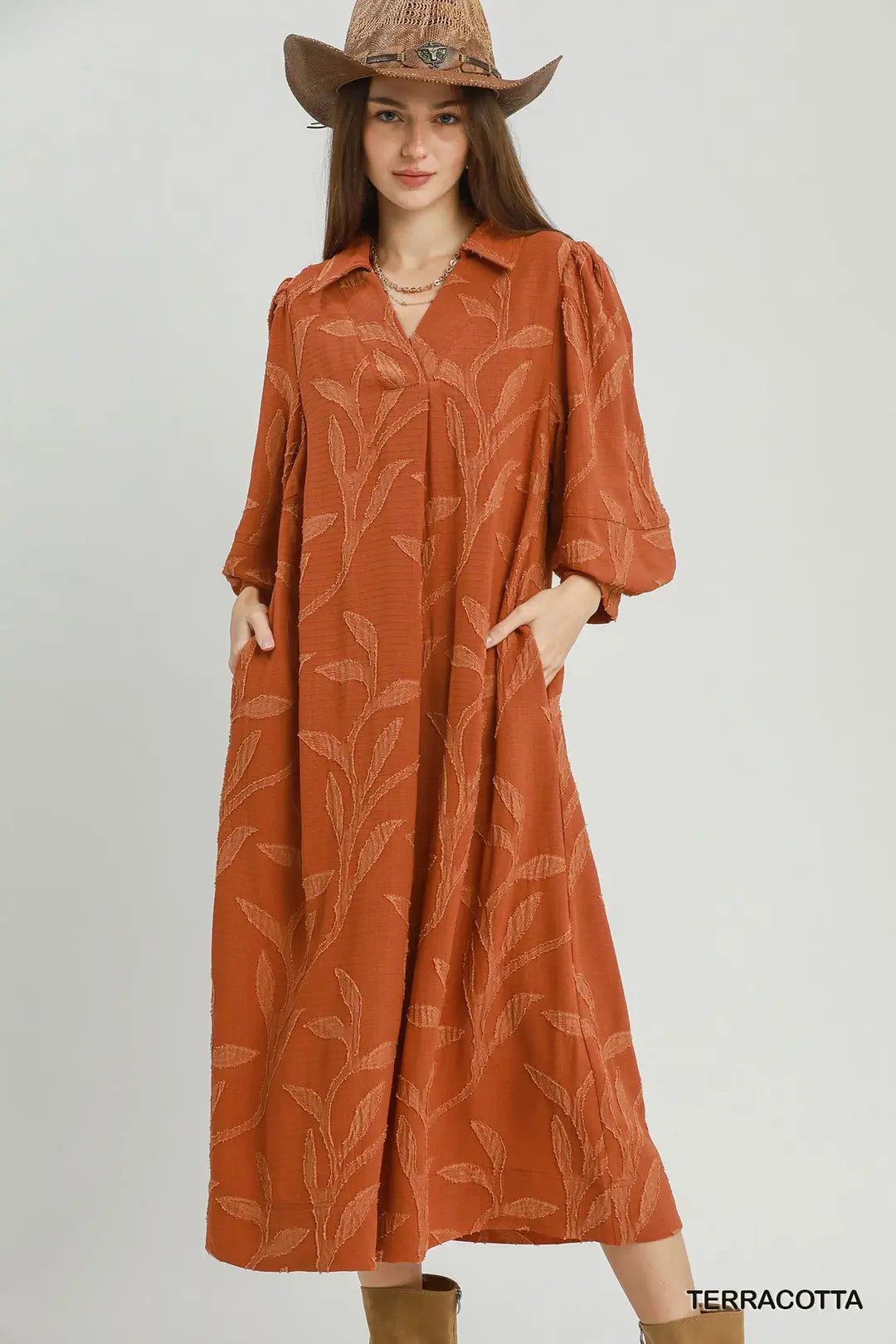 Jacquard Collared Midi Dress