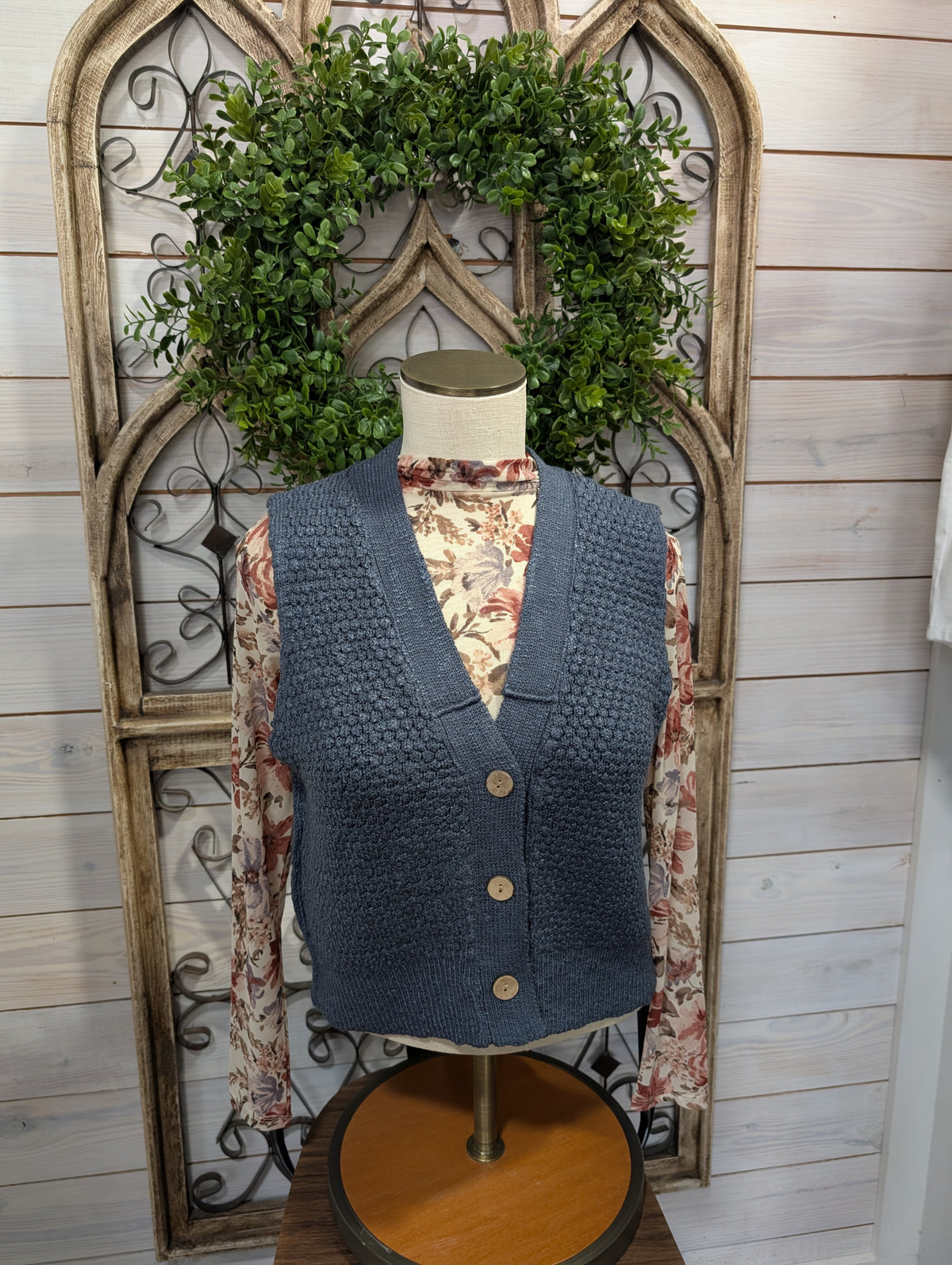 Textured Knitted Button Down Cozy Vest Top