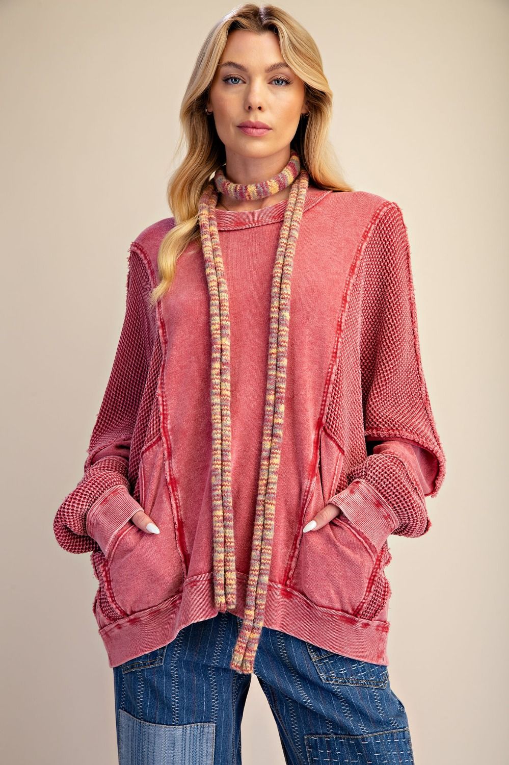 THERMAL MIX WASHED TERRY PULLOVER