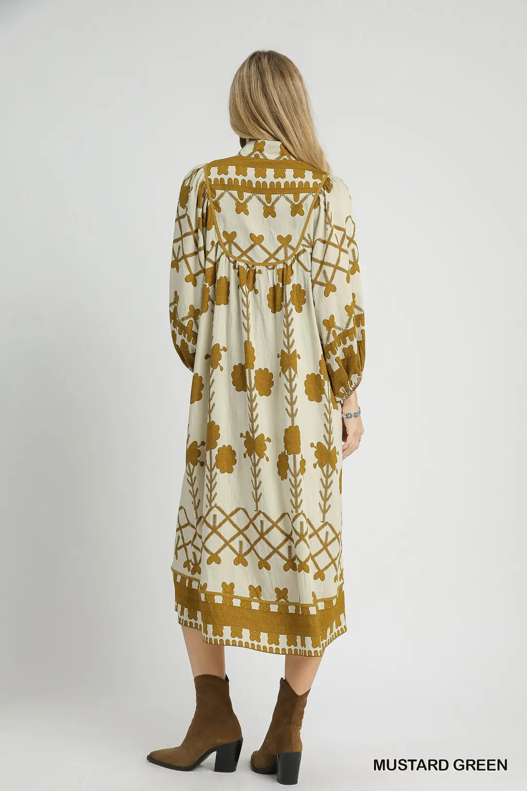 Tribal Print V-Neck Midi Dress