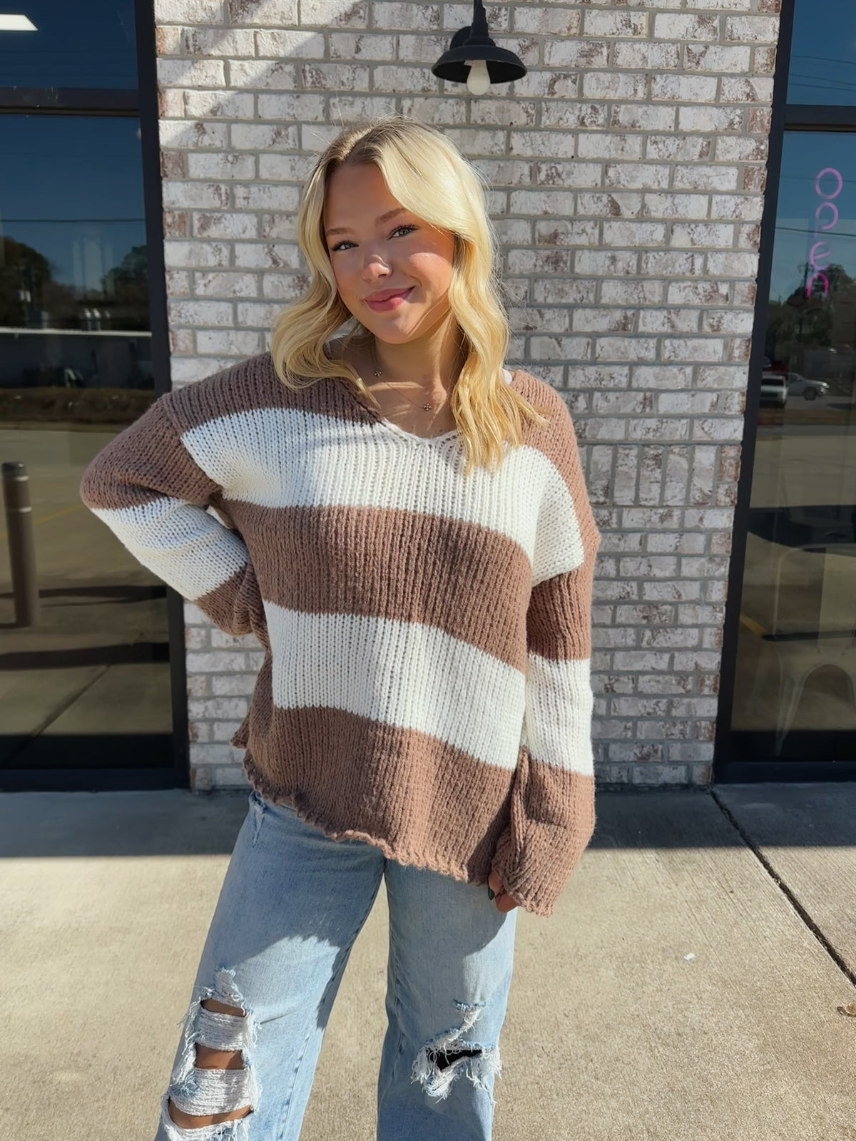 Relaxed Fit Two Tone Sweater