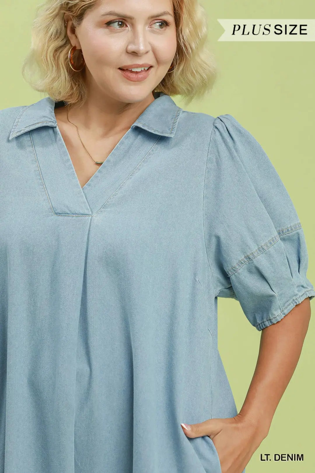 Chambray Collared Puff Sleeve Maxi Dress