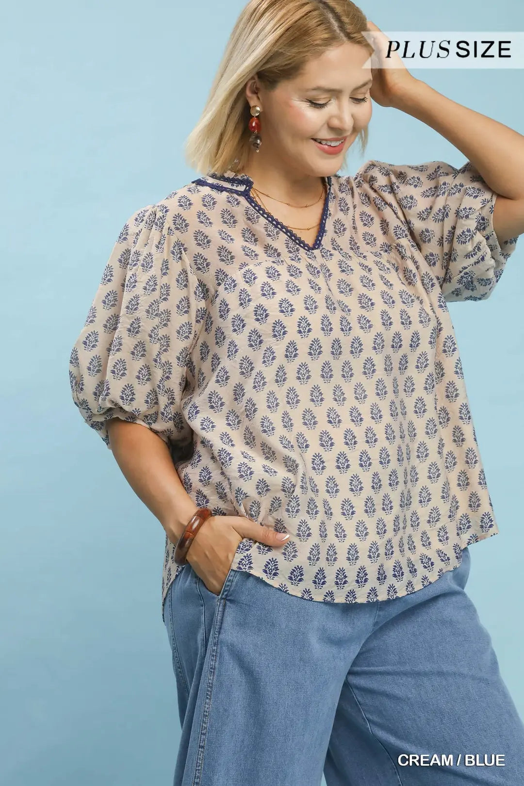 PLUS Two Tone Abstract Print Top