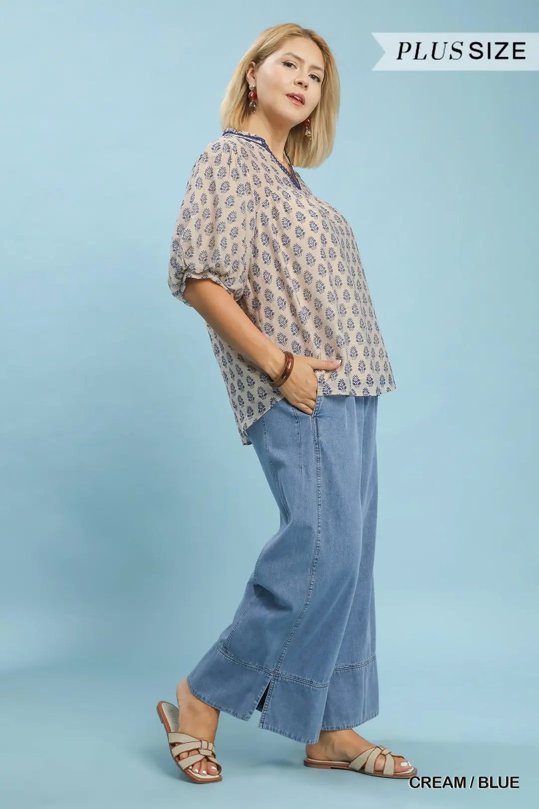 PLUS Two Tone Abstract Print Top