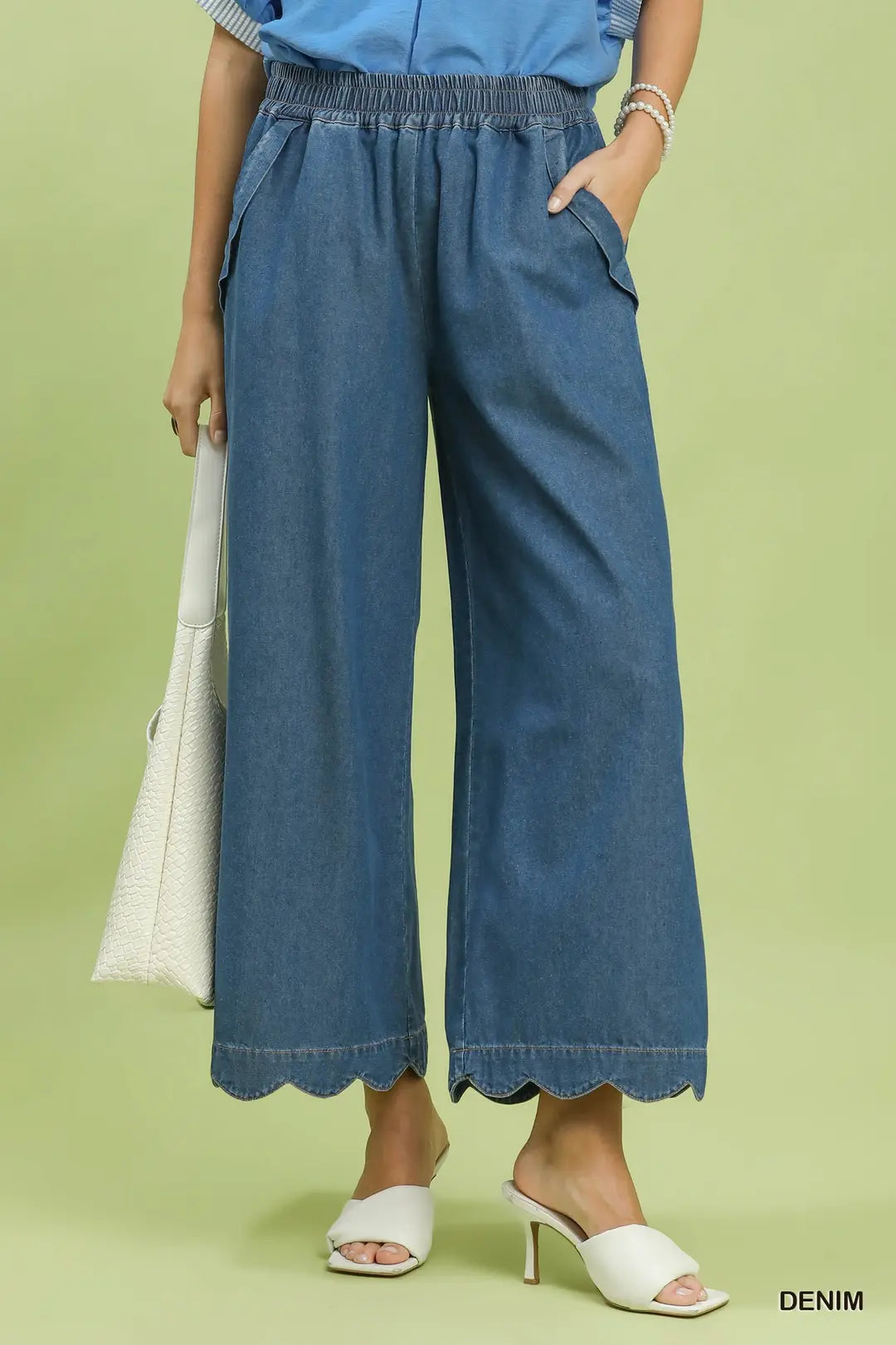 Chambray Scalloped Hem Pant