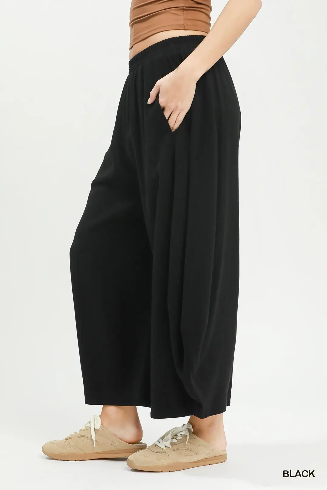 Linen Wide Leg Cropped Palazzo Pants