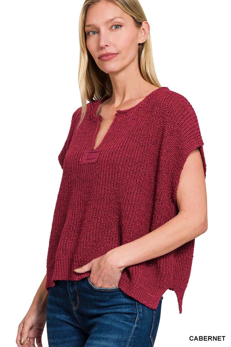 Knit short sleeve pullover sweater