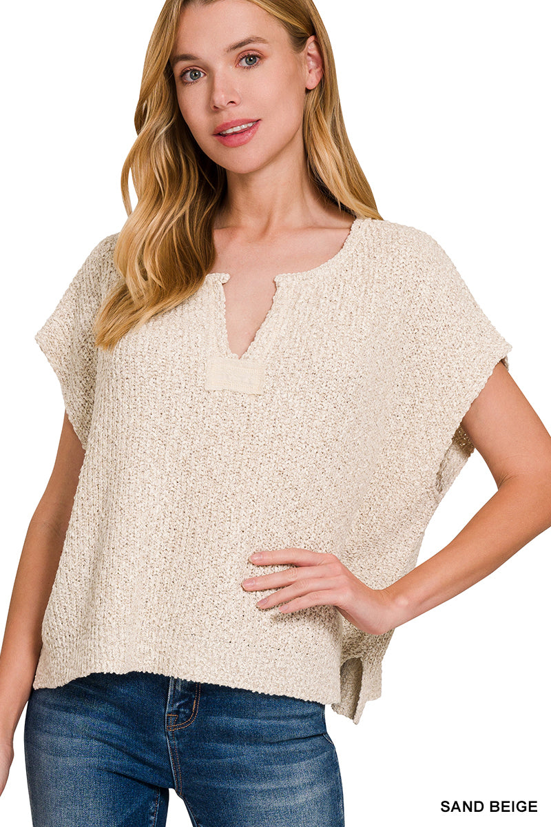 Knit short sleeve pullover sweater