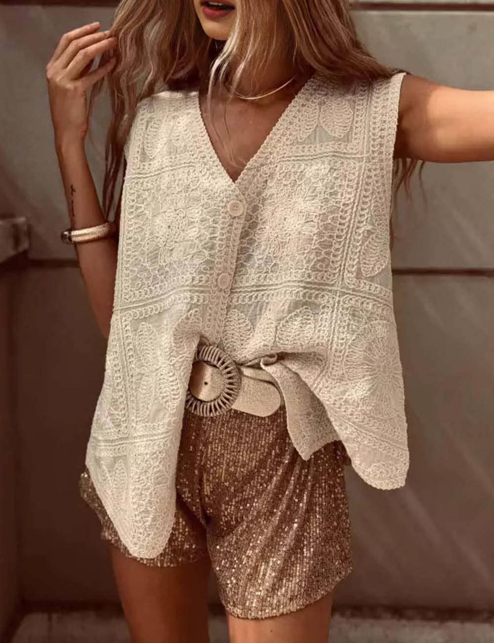 Elegant V-Neck Embroidered Vest Top