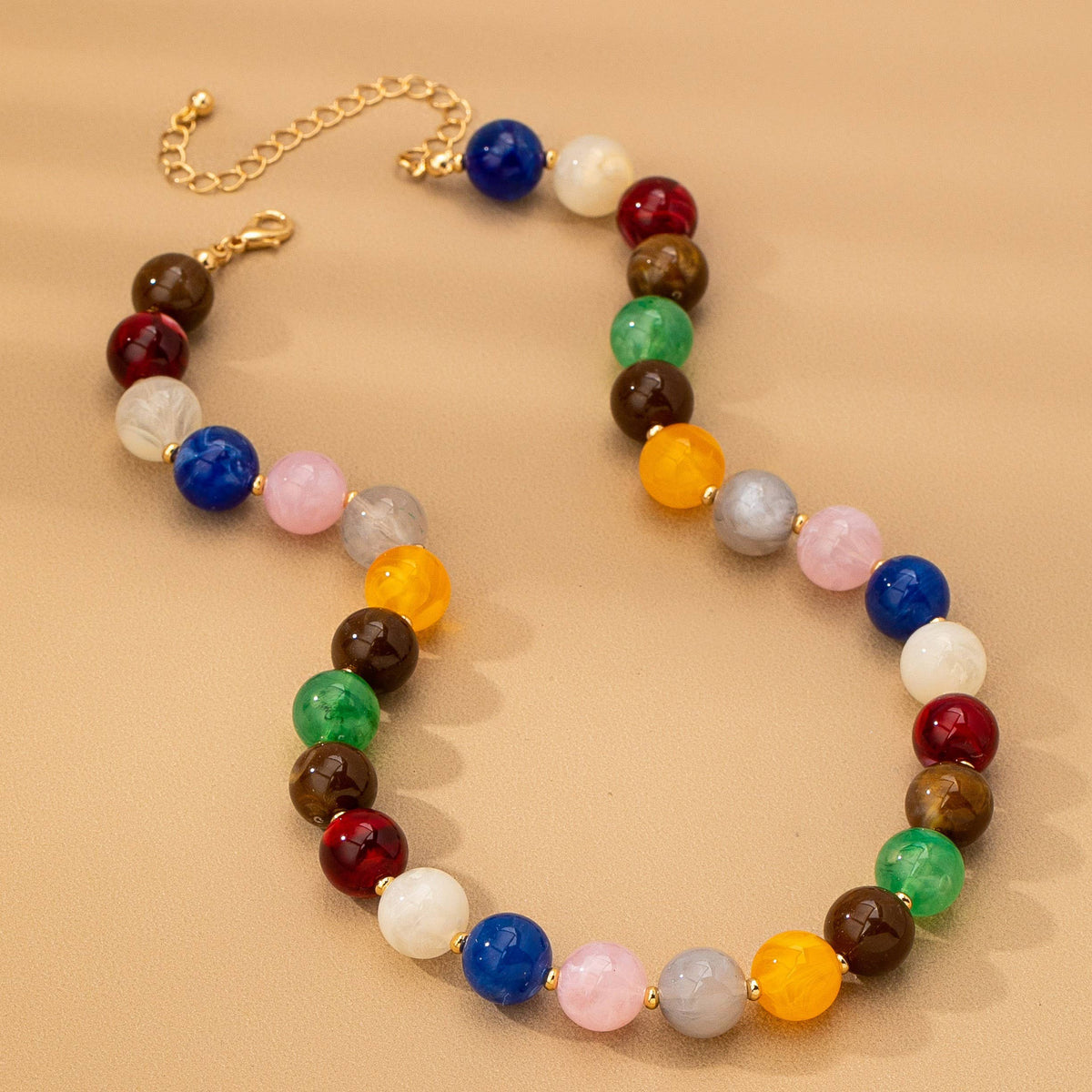 HIGH GLOSSY MULTI COLOR BEADED CHAIN NECKALCE