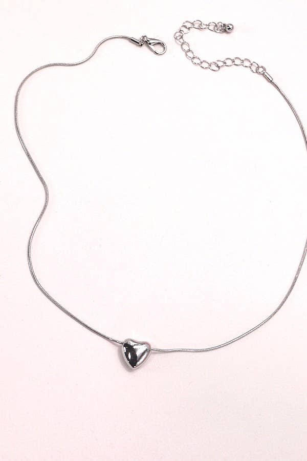 MINI PUFF HEART PENDANT SNAKE CHAIN NECKLACE