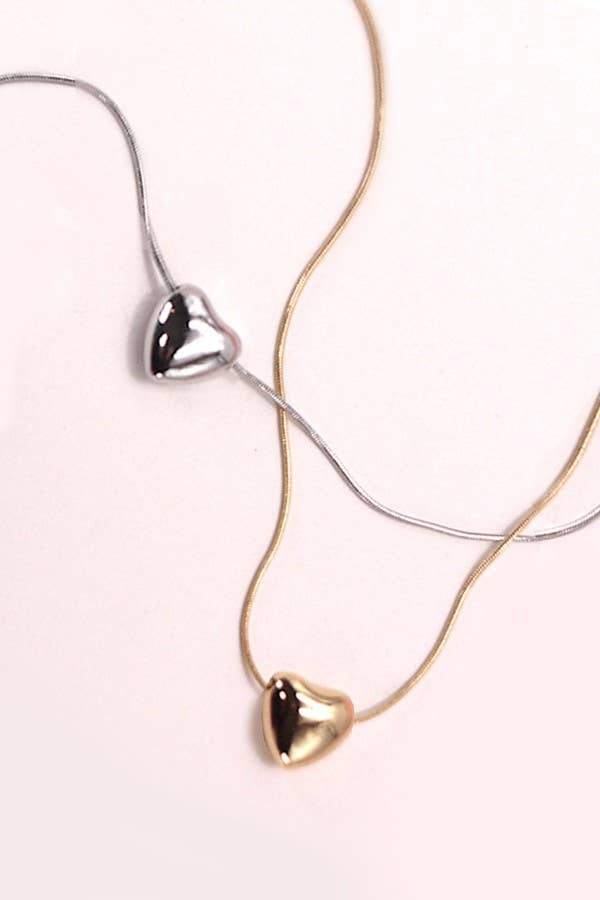 MINI PUFF HEART PENDANT SNAKE CHAIN NECKLACE