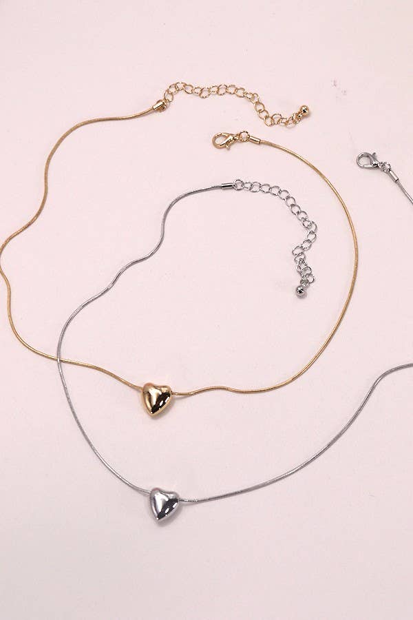 MINI PUFF HEART PENDANT SNAKE CHAIN NECKLACE