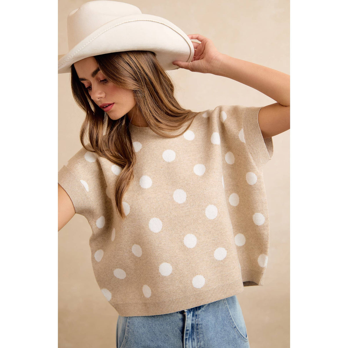 POLKA DOT KNIT SLEEVELESS TOP