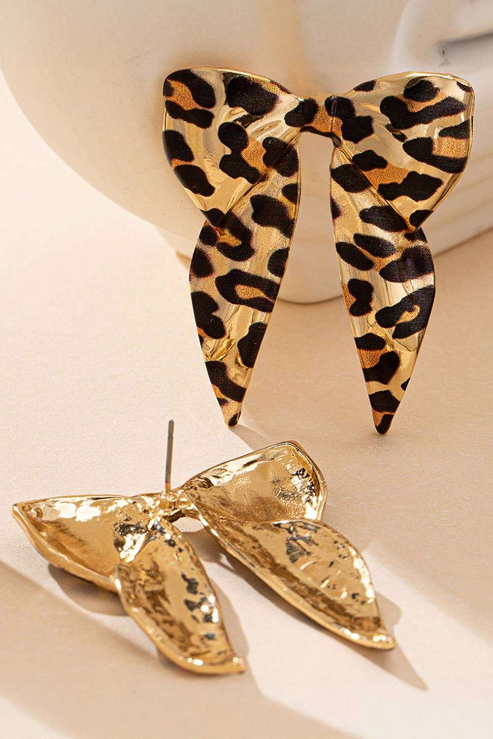 LDC Leopard Print Bow Knot Shape Plated Alloy Earrings
