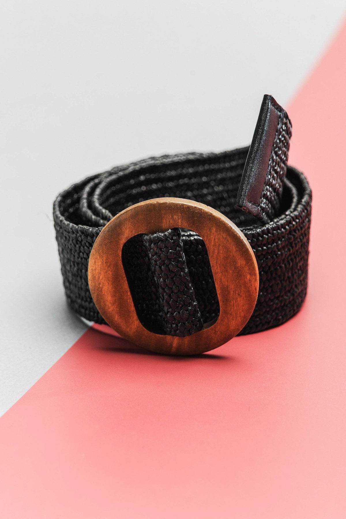 WOODEN BUCKLE RATTAN STRETCH WAIST BELT 40BT620