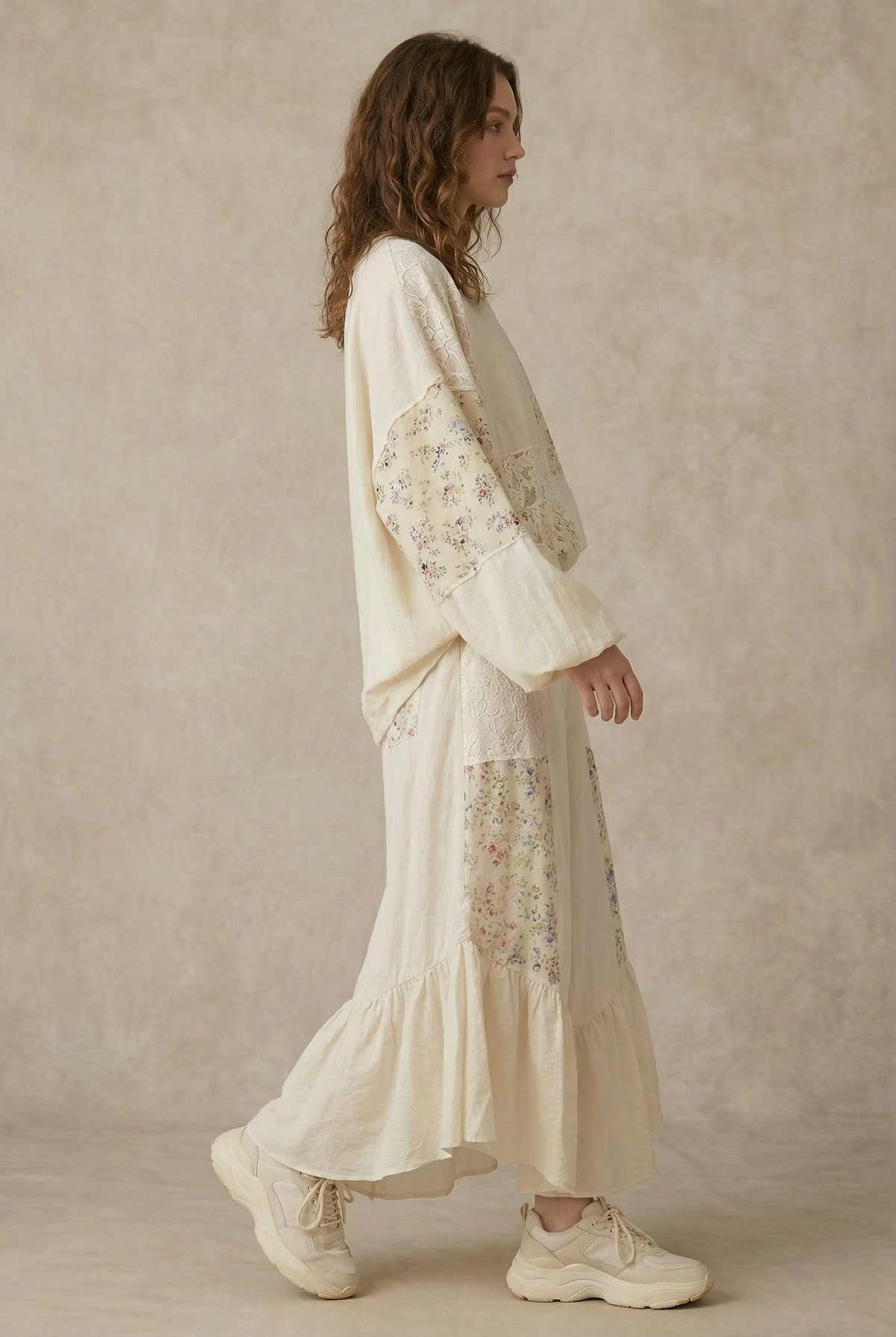 Floral Patchwork Ruffle Pants