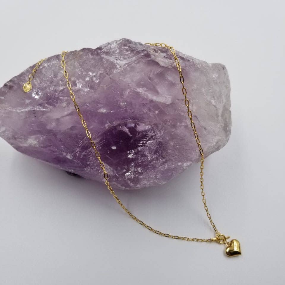 Gold Plated Puffy Heart Toggle Necklace