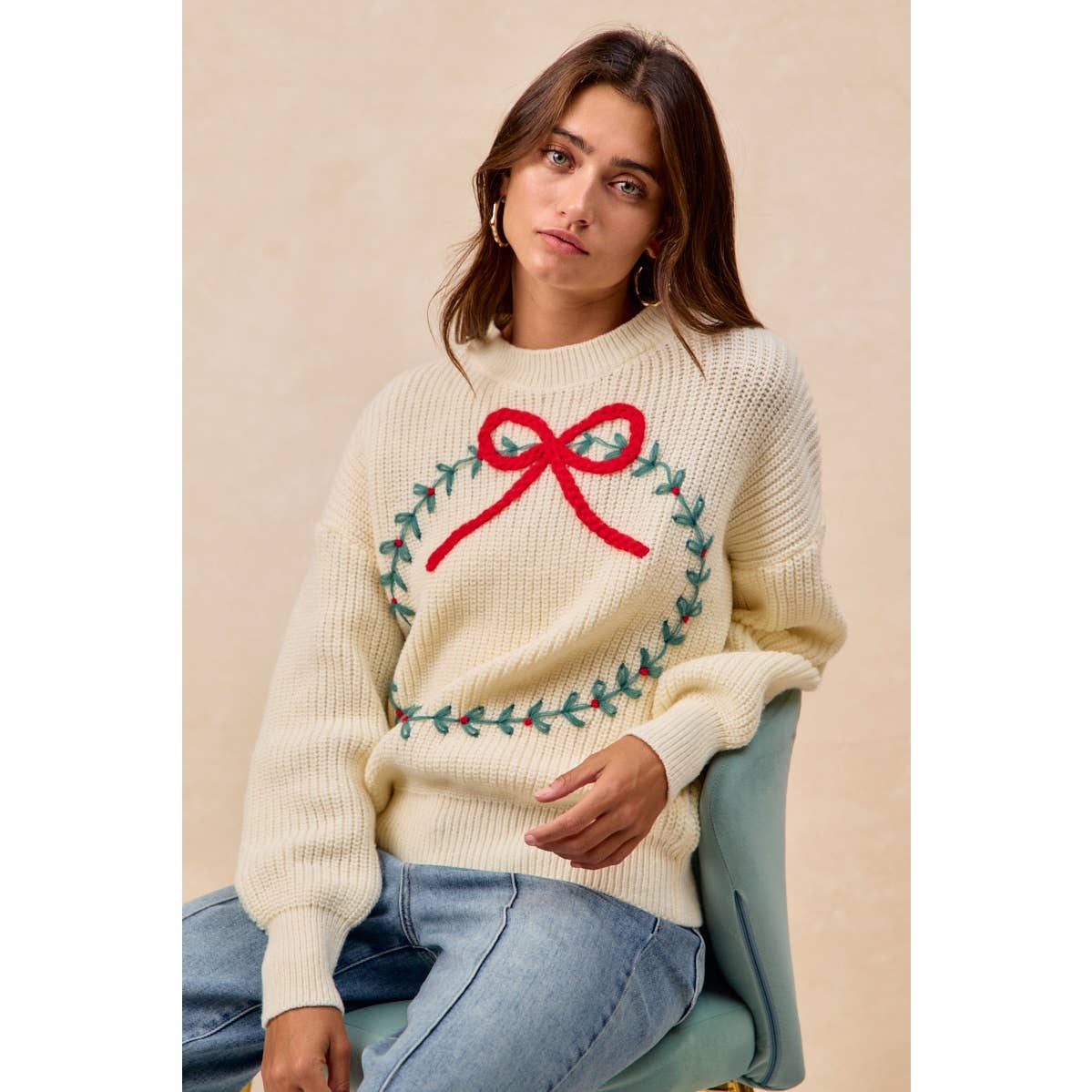 CHRISTMAS WREATH HACCI KNIT TOP