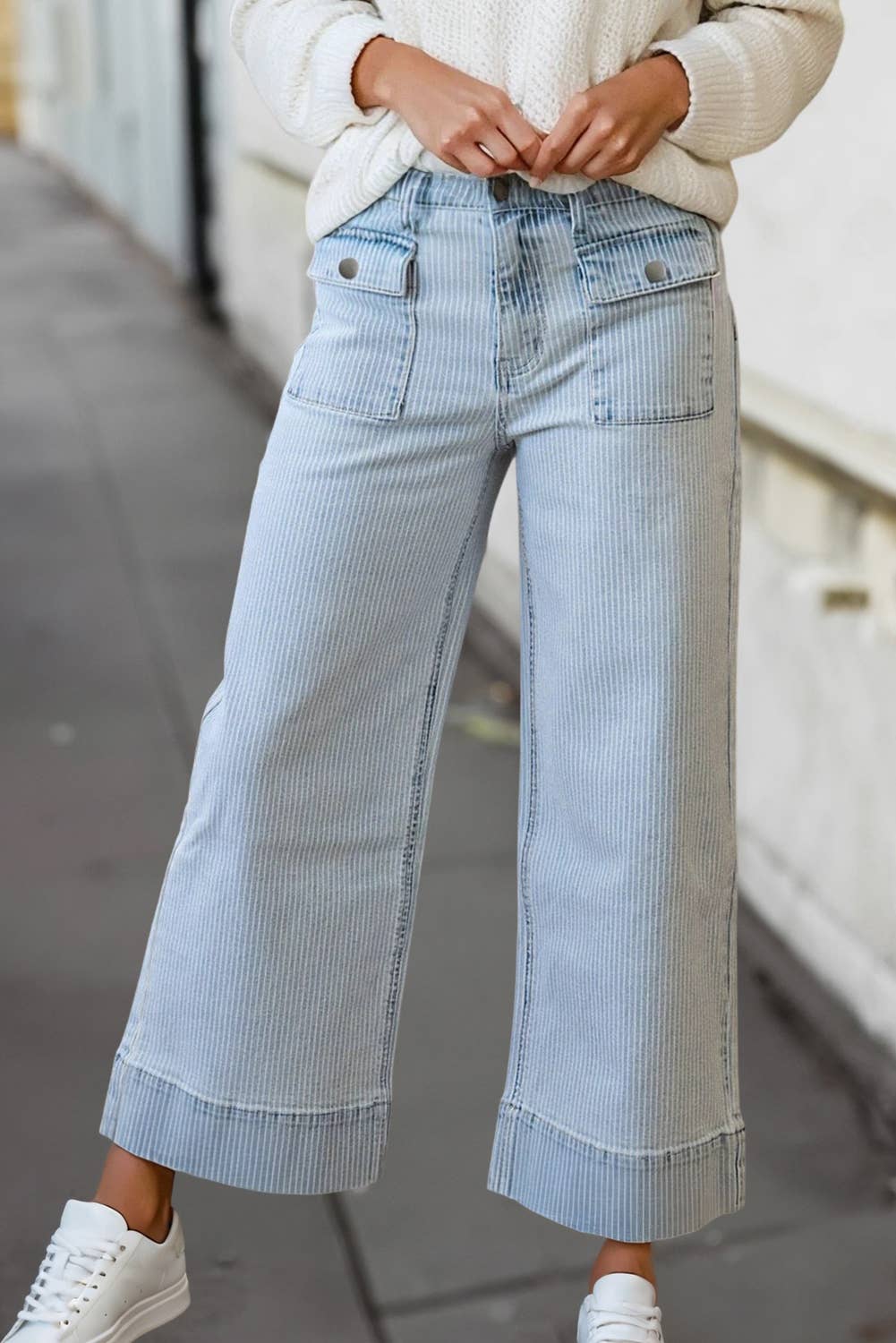 Casual Flap Pocket Cuffed Hem Wide Leg Jeans | 4-16
