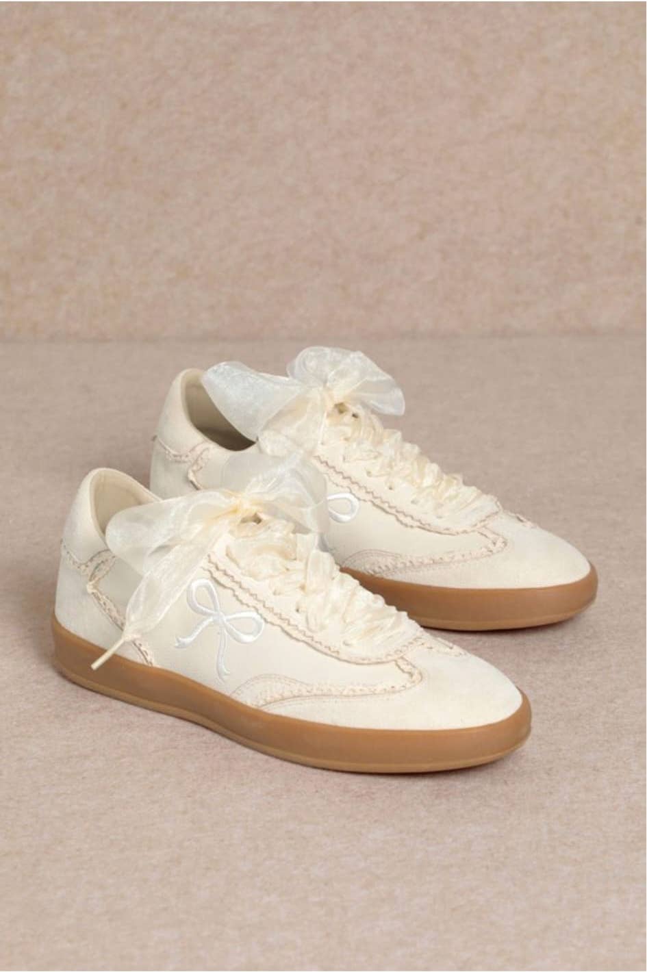 JULIE RIBBON EMBROIDERY LACE EDGE DETAIL SNEAKERS