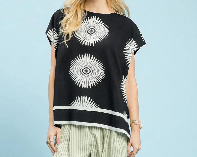 Oversized Abstract Print Boxy Top