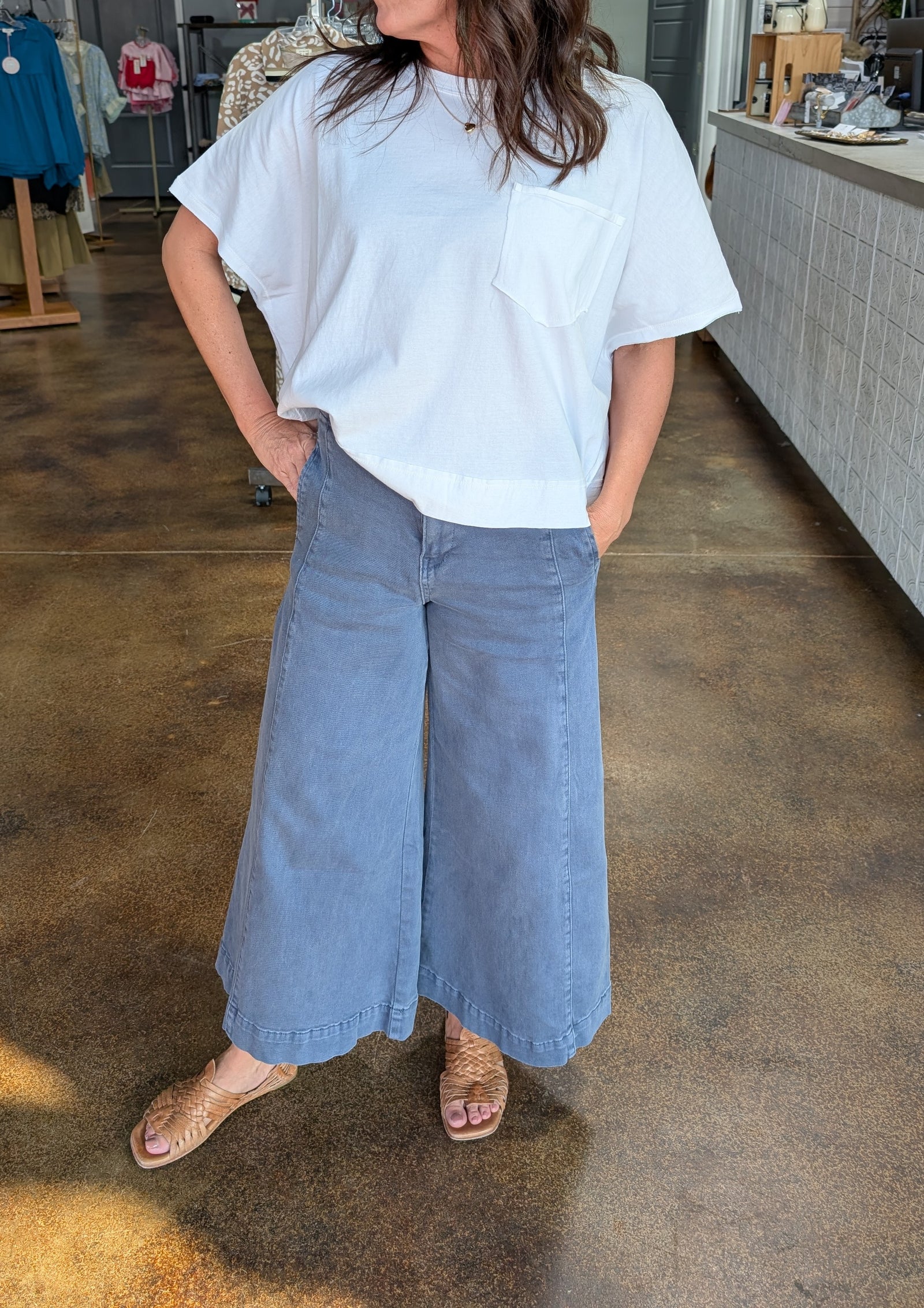 High Rise Cropped Gaucho denim Pant