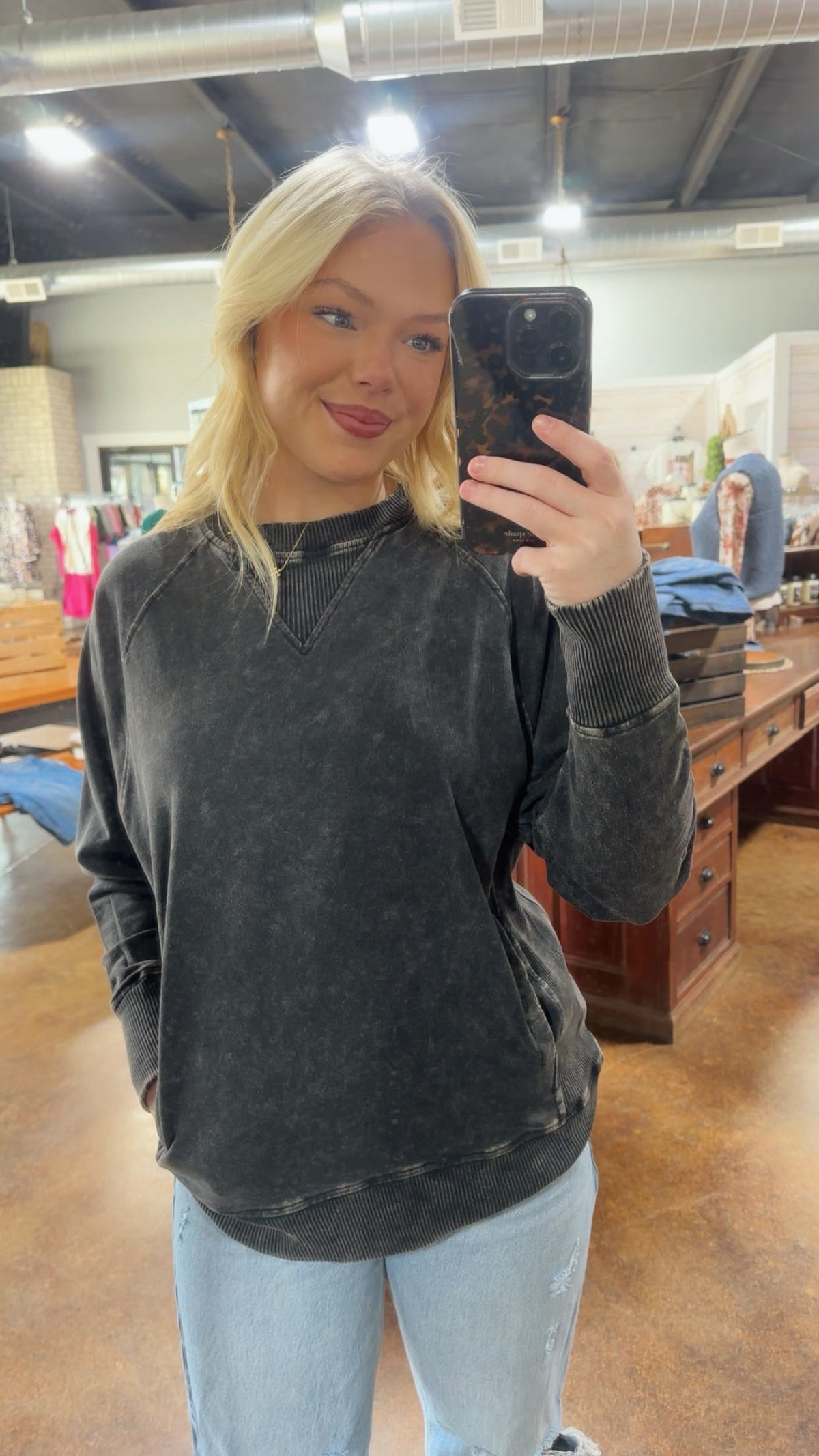 PLUS Acid washed terry Pullover with Pockets