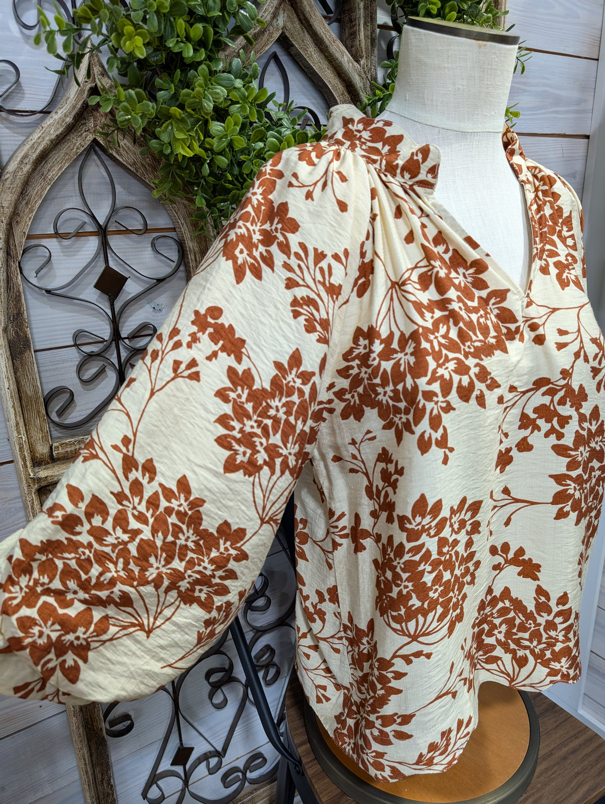 Cherry Blossom Print Scalloped Hem Blouse