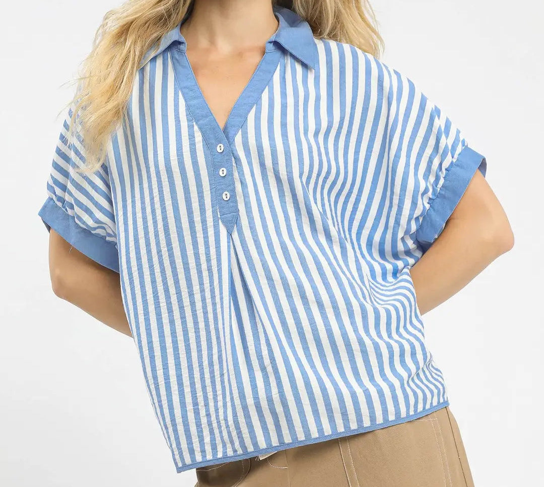 Stripe Collared Oversized Top